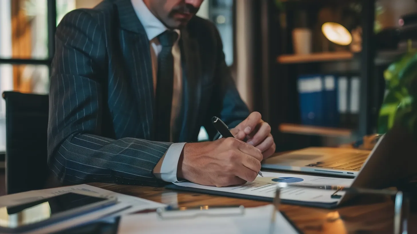 a finance broker discussing loan options with a client in an office setting.